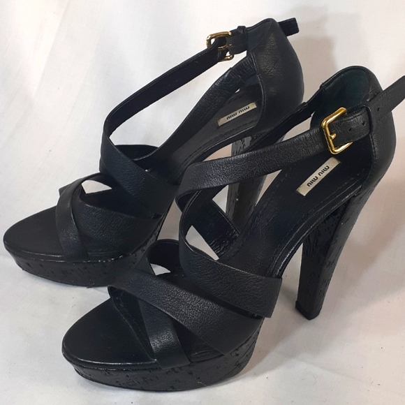 Miu Miu black leather platform heels size 38.5 size 8.5 - Picture 3 of 11